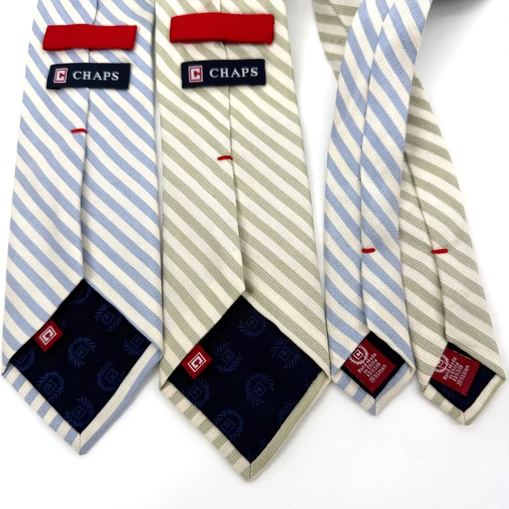 Chaps Mens Neckties Silk Linen Striped Blue Green Coastal Preppy Career Reppe